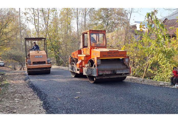 Macadamization work in progress on Neelipora- Babagund road.