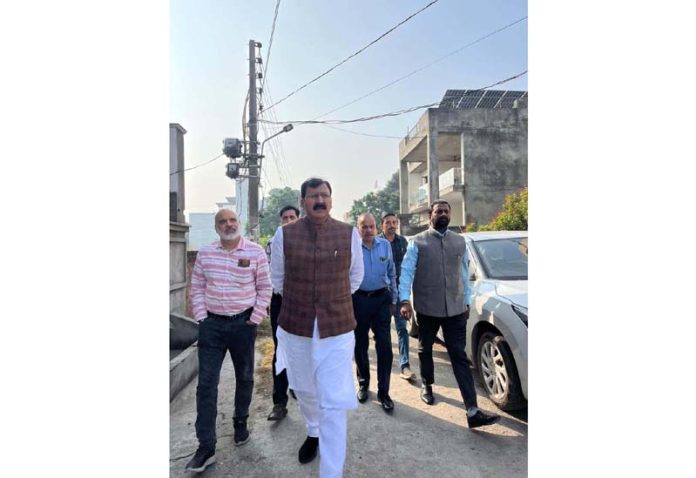 MLA Jammu West, Arvind Gupta taking stock of people's problems in Ahinsa Vihar on Saturday.