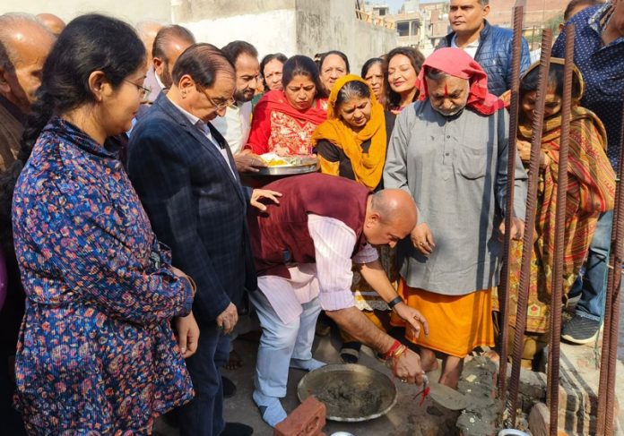 BJP vice president, Yudhvir Sethi launching construction work of Devi Dwara Hall on Tuesday.