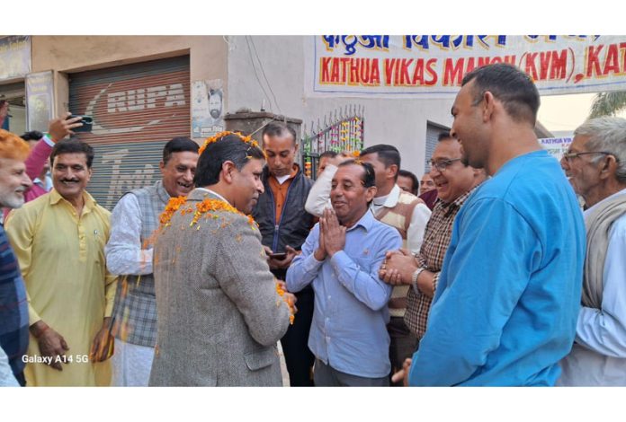 Representatives of KVM during a meeting with MLA Kathua Bharat Bushan on Monday.