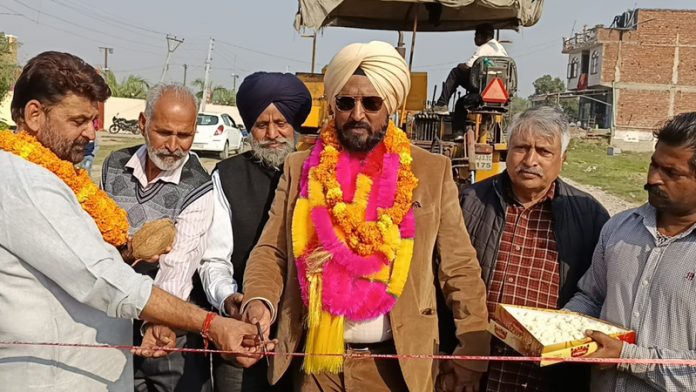 DDC Suchetgarh, Taranjit Singh Tony inaugurating construction of a road in R S Pura on Thursday.