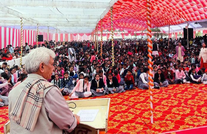 LG Manoj Sinha addressing a function at Ghazipur in UP on Wednesday.