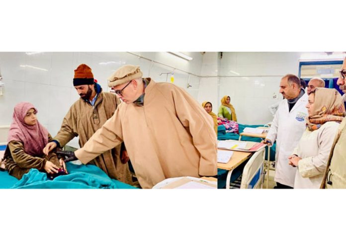 CM Omar Abdullah interacting with a patient in the hospital.