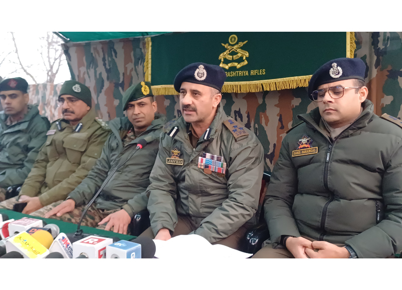 Army and police officers addressing a press conference at Qazigund on Thursday. -Excelsior/Sajjad Dar