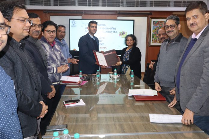 The officials of NMDFC, NBCFDC, NDFDC and SIDCO signing an agreement on Tuesday.