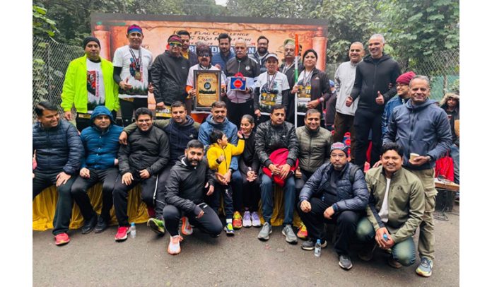 A group of runners from Jammu and Kathua districts posing during the 10K Flag Run for Wildlife held at Chandigarh.