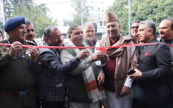 MP Gulam Ali Khatana, J&K BJP president Sat Sharma and other dignitaries during inauguration ceremony of Titan's flagship store at Gandhi Nagar, Jammu.