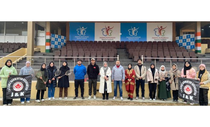 J&K Senior Women's Ball Badminton team posing along with officials.