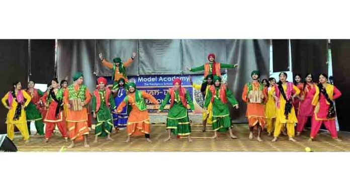 Students of Model Academy performing cultural item during Annual Day event on Saturday.