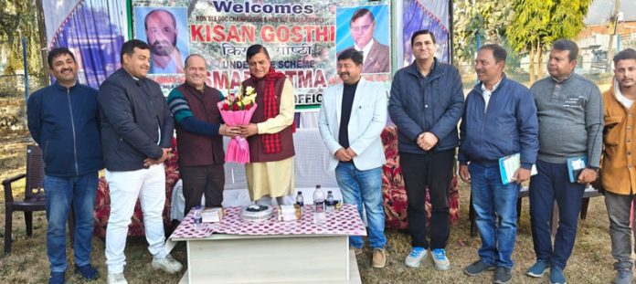 DDC Chairman, Kathua, Col. Mahan Singh along with other dignitaries during a workshop organised by Horticulture Department at Mahanpur on Saturday.