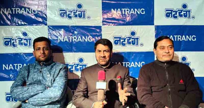 Natrang Director Padamshree Balwant Thakur addressing a press conference at Jammu on Saturday.