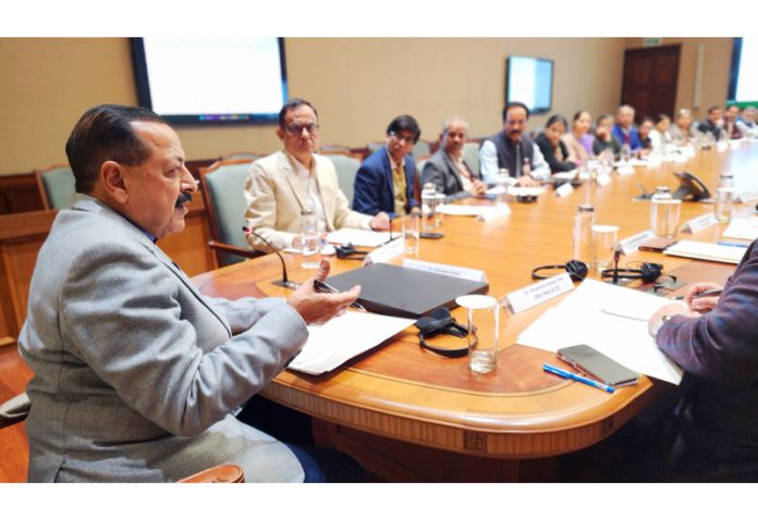 Union Minister Dr Jitendra Singh chairing the Joint Ministerial meeting of the Secretaries of all the Science Ministries and Departments, at New Delhi.