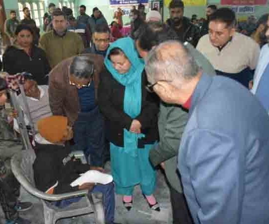 Minister Sakina Itoo during interaction with specially abled persons on Sunday.