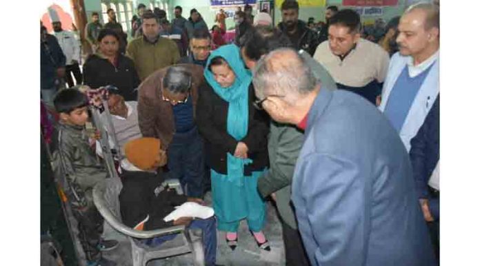 Minister Sakina Itoo during interaction with specially abled persons on Sunday.