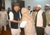 MP (RS) Ghulam Ali Khatana interacting with authorities during his visit to Darul Uloom Deoband on Sunday.