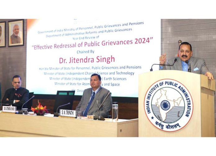 Union Minister Dr. Jitendra Singh interacting with Nodal Officers from different Ministries handling grievance redressal on CPGRAMS, at IIPA New Delhi on Monday.