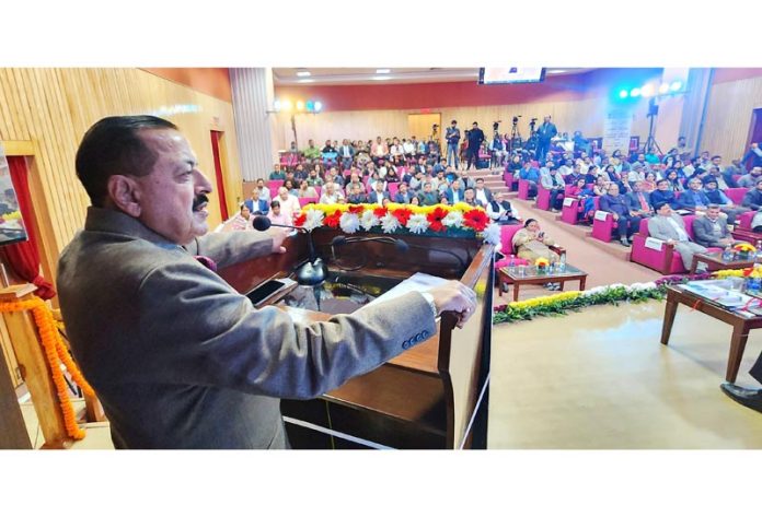 Union Minister Dr. Jitendra Singh speaking during an event to celebrate five years of the 