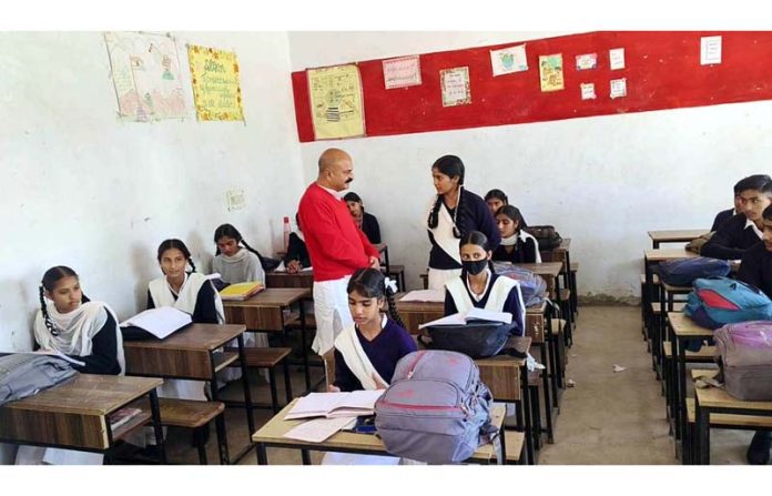 Yudhvir Sethi, MLA Jammu East interacting with students at Government School Jagti on Monday.