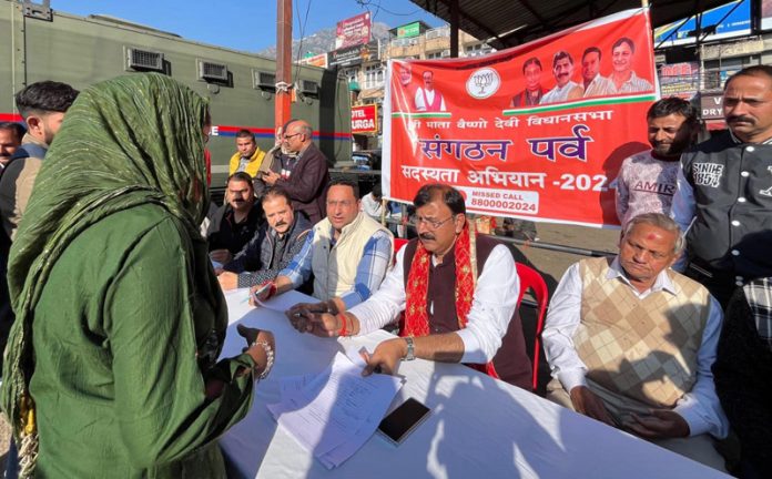 MLA Jammu West, Arvind Gupta addressing party men at Katra on Thursday.