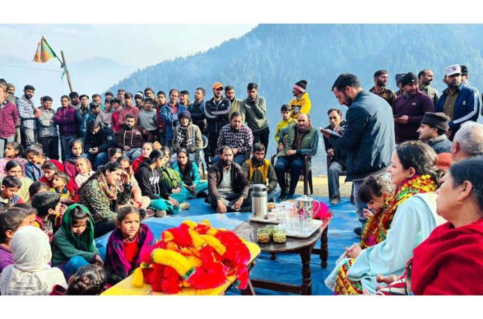 MLA Kishtwar Shagun Parihar addressing a gathering in Kontwara area on Wednesday.