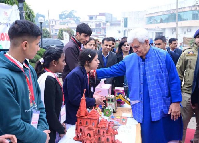 LG Manoj Sinha interacting with a participant at IGNCA Regional Centre at Jammu on Monday.