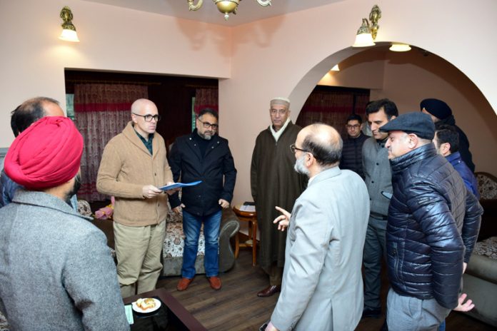 CM Omar Abdullah meeting a public delegation at Raabita in Srinagar on Saturday.