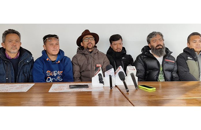 Leaders addressing a press conference in Leh on Saturday.