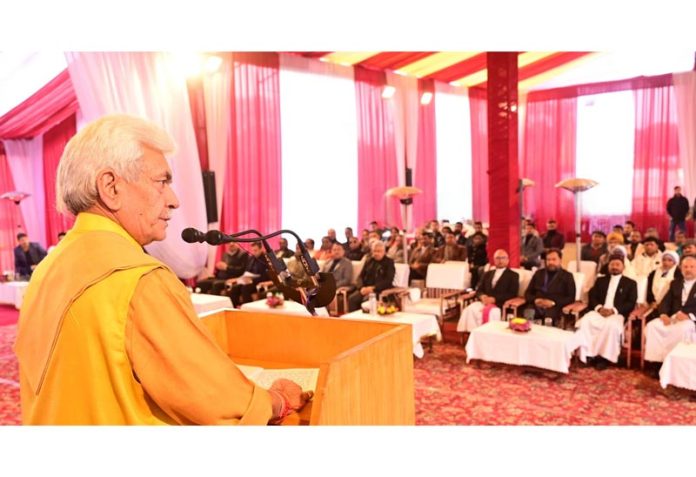 LG Manoj Sinha addressing Christmas celebrations in Jammu on Thursday.