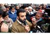 MP Agha Ruhullah leads sit-in outside CM residence in Srinagar on Monday.