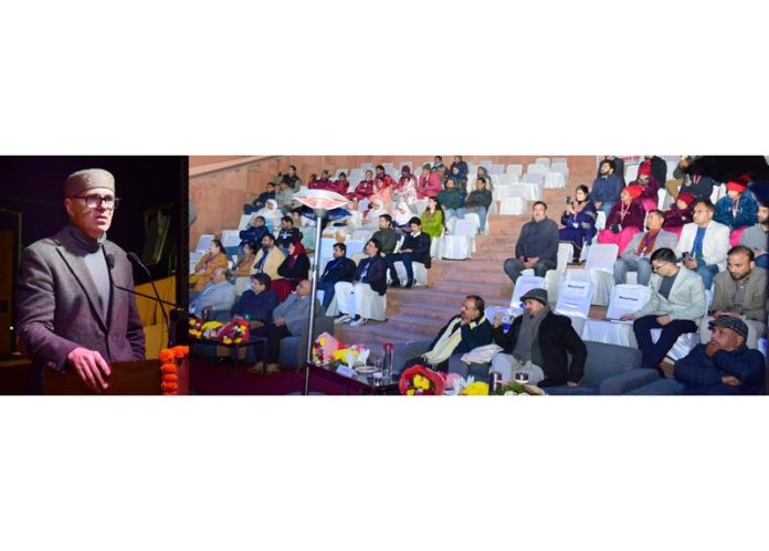 CM Omar Abdullah addressing a function at Bagh-e-Bahu in Jammu.