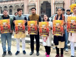 ABVP activists releasing poster for 60th State Conference at Mubarak Mandi on Saturday.