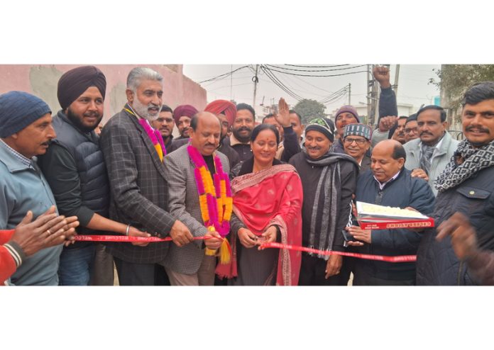 MLA Ramgarh D K Manyal inaugurating lanes and drains at Nandpur on Monday.