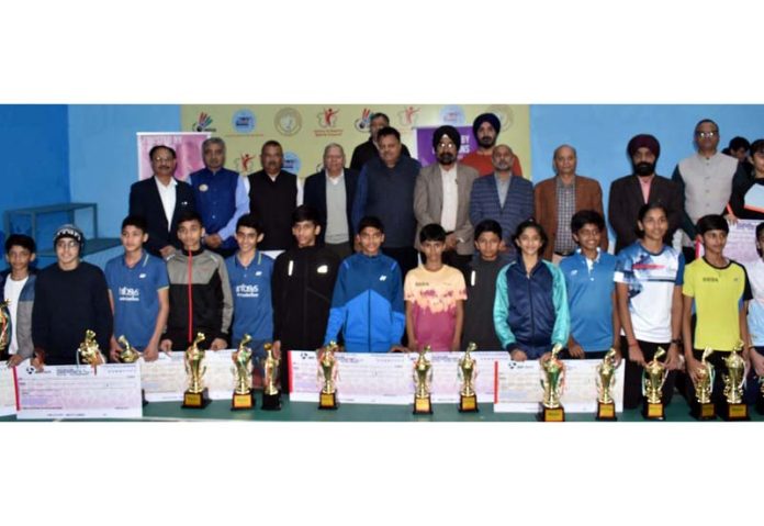 Winners posing along with dignitaries during closing ceremony at MA Stadium. -Excelsior/Rakesh