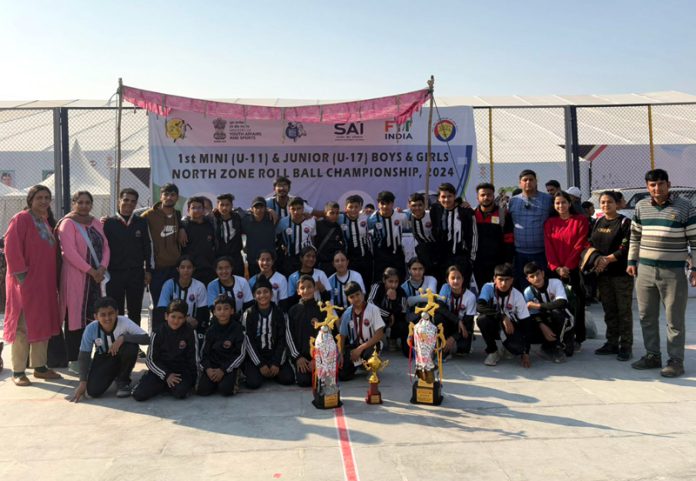 J&K Rollball teams posing along with trophies at Dehradun.