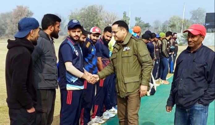 SP Rural Jammu, Brijesh Sharma interacting with players during inaugural event of KPL at Gharota.