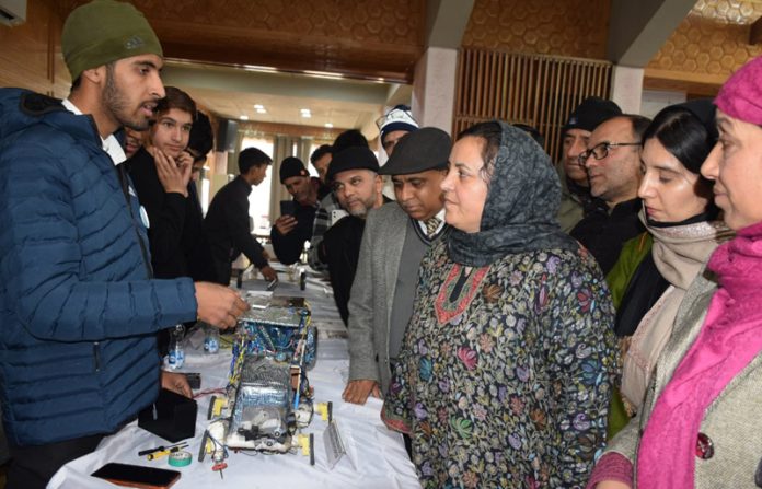 Minister Sakina Itoo interacting with students during a function in Srinagar.