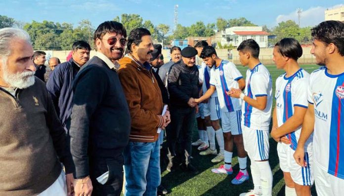 MLA Jammu East, Yudhvir Sethi interacting with football players at Parade Ground Jammu.