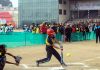 Softball players in action during a match at MA Stadium Jammu.