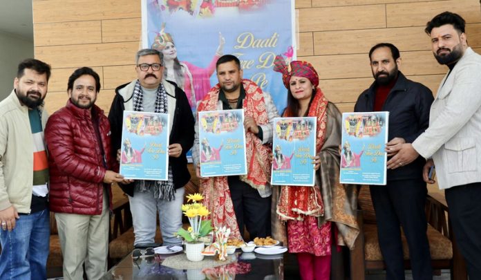 Chairman Team Jammu, Zorawar Singh Jamwal and others releasing album of devotional songs at Jammu on Tuesday.