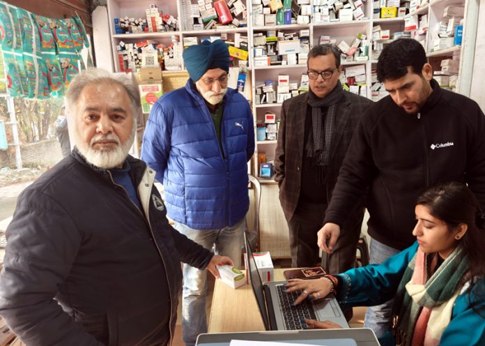 Officers from Drug Control Department inspects Medical Shops in Ramban on Tuesday. —Excelsior/Parvez Mir