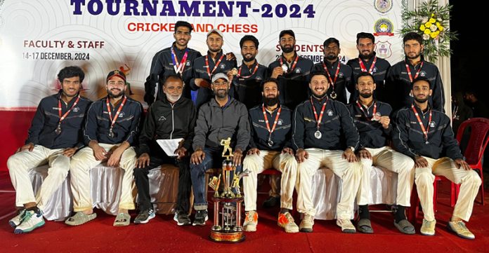 NIT Srinagar team posing along with runners-up trophy during All India Inter-NIT students Cricket tourney at Assam.