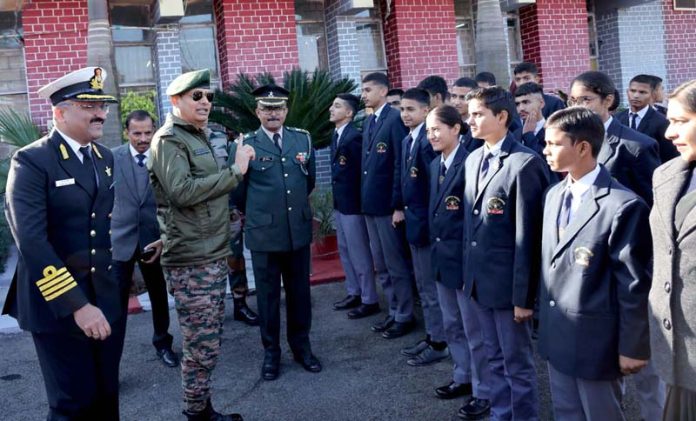 Major General Shailendra Singh, Chief of Staff Headquarters 16 Corps interacting with students of Sainik School Nagrota.