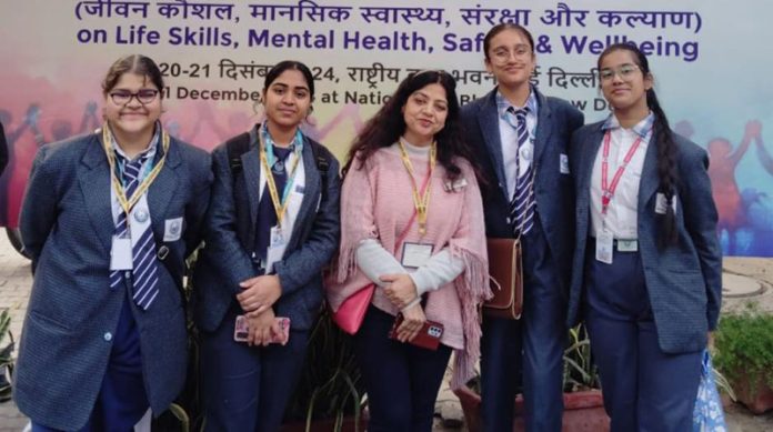 Students of Jammu Sanskriti School, Jammu posing during CBSE Adolescents Summit at National Bal Bhavan, New Delhi.