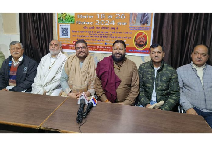 Ganga Dhar Maharaj addressing a press conference in Jammu on Monday.