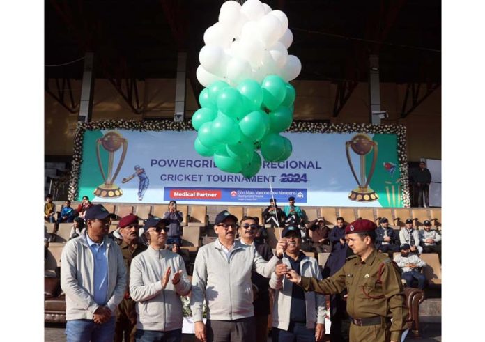 Tarun Bajaj, Executive Director POWERGRID Northern Region-II releasing balloons during the inauguration of POWERGRID Inter-Regional Cricket tournament at MA Stadium, Jammu on Saturday. -Excelsior/Rakesh