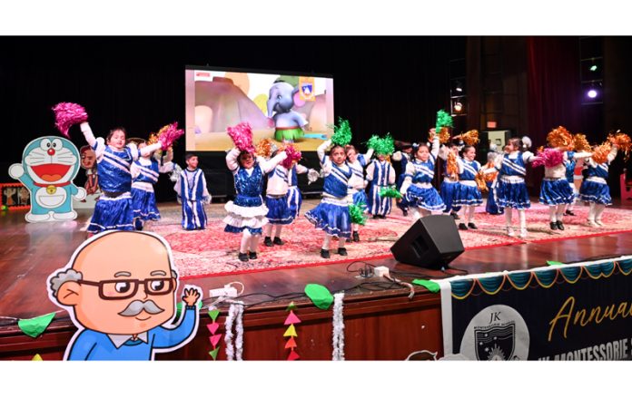 Students of International Montessori Pre-school performing during Annual Day function of the School in Jammu on Friday.