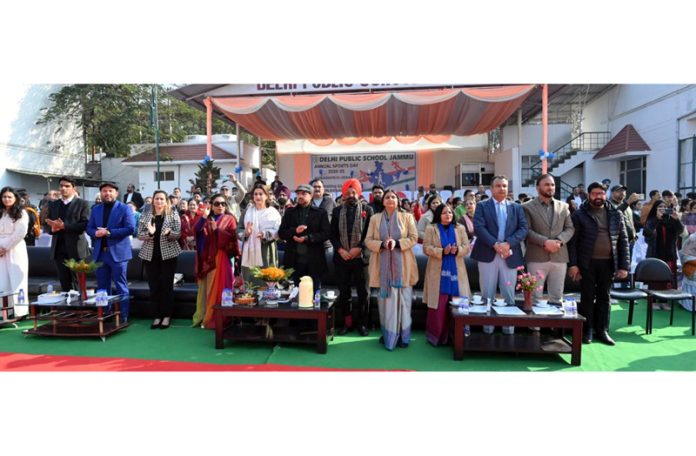 Dignitaries during inauguration of Annual Sports Meet of Delhi Public School Jammu on Friday.