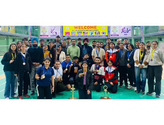 Players posing with trophy at Jammu University.