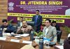 Union Minister Dr Jitendra Singh chairing the District Development Coordination and Monitoring Committee (DISHA) meeting at Doda on Saturday.