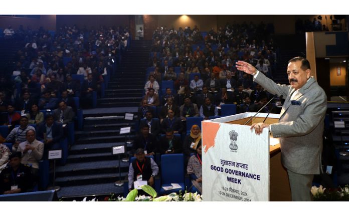 Union Minister Dr Jitendra Singh addressing the National Workshop on “Good Governance” at Dr Ambedkar International Centre, New Delhi on Monday.